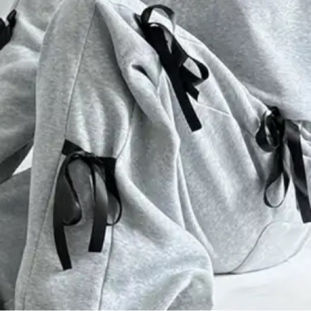 Gray Lounge Set with Black Bow Accents Fleece lined Boutique - Picture 5 of 5